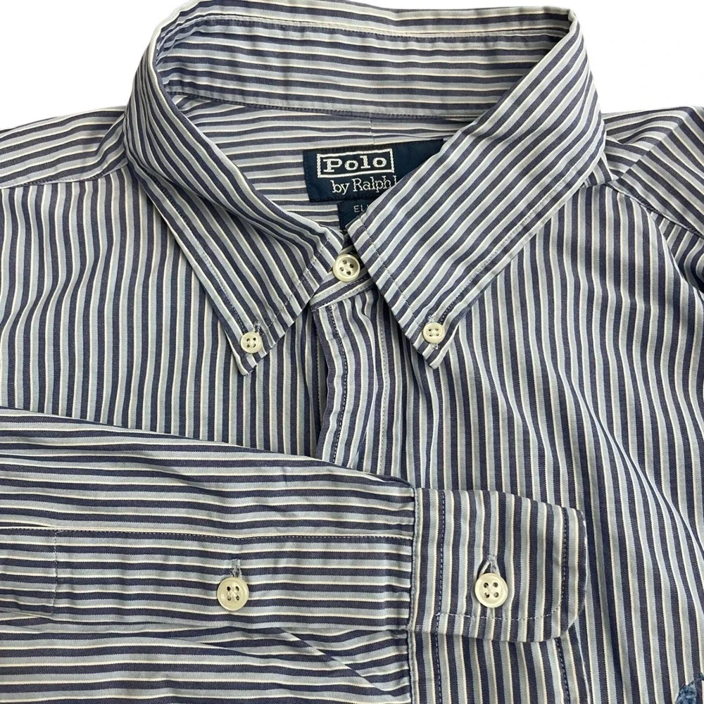 Polo Ralph Lauren‎ Ellington Mens XL Blue White Striped Cotton Button Down Shirt